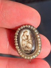 9ct gold mourning water colour portrait miniature brooch Georgian 4.4 G