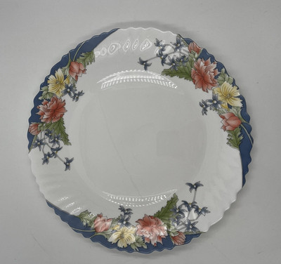 Arcopal Florine Milk Glass Floral Scalloped Serving Plate 12 in France Vintage