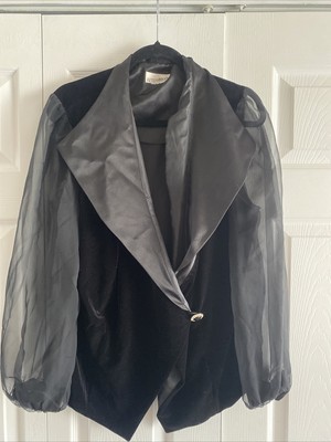 After Dark Vintage Velvet Sheer Sleeve Evening Jacket Womens Size L Black Glam
