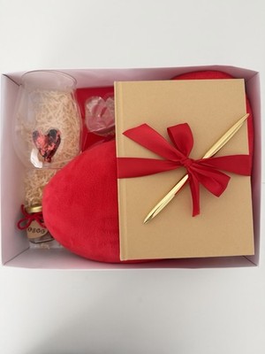 Valentine's Day Romantic Gift Basket Heart Pillow, Glass, Notebook, LOVE Jar