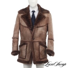 #1 MENSWEAR Anonymous Vintage Toasted Brown Sheepskin Shearling Barn Coat 44 NR