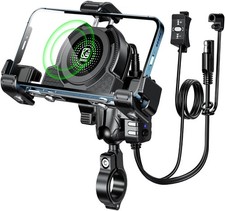 Motorcycle Phone Mount with Qi 15W Wireless Charger  USB C 36W Fast Charging...