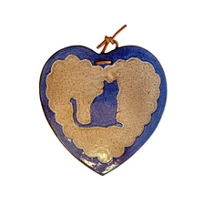 Vtg Clay City Pottery Kitty CAT Trivet Wall Plaque Heart 7"x7.5" Signed CCP 1983