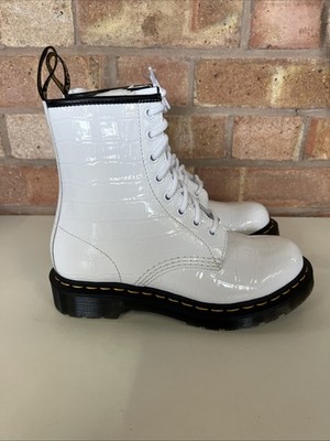 Dr Martens 1460 Pascal White Croc Embossed Ankle Rare Boots UK4