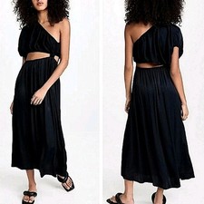 Farm Rio One Shoulder Asymmetric Black Satin Cut Out Maxi Dress Size L $240