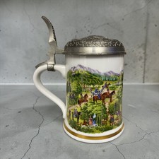 1979 Franklin Porcelain Pheasant Hunting Beer Stein Pewter Lid German Mug