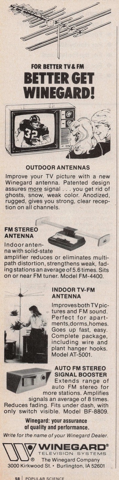 1980 Vintage Print Ad Winegard TV FM Antennas Better Get Winegard
