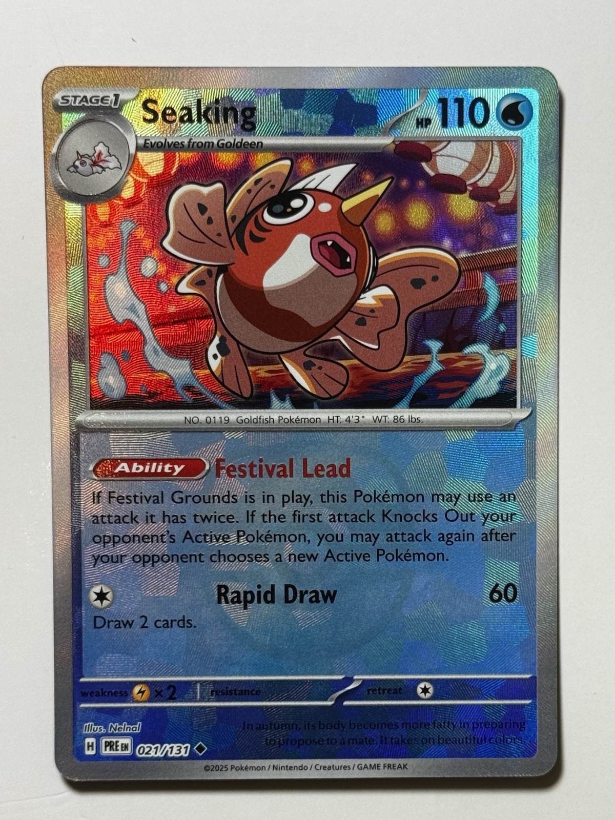 Prismatic Evolutions Seaking 021/131 Master Ball Print NM