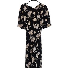 Lady Laine Plus Size Black Floral Tulip Print Short Sleeve Midi Dress Tie Waist