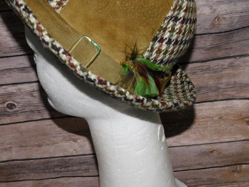 Vintage Dobbs 7 1/8 Olive Green Red Wool Tweed Suede Fedora Hat Buckle Band 60s - Picture 8 of 13