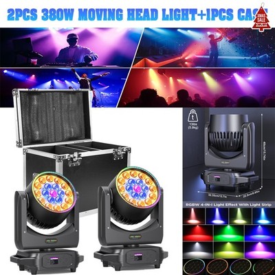 2stk 19x20W LED Wash Beam Zoom Moving Head RGBW DMX Bühnenlicht mit Flightcase