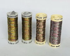Lot of 4 Gütermann Sulky Metallic Thread Spools Mixed Colors