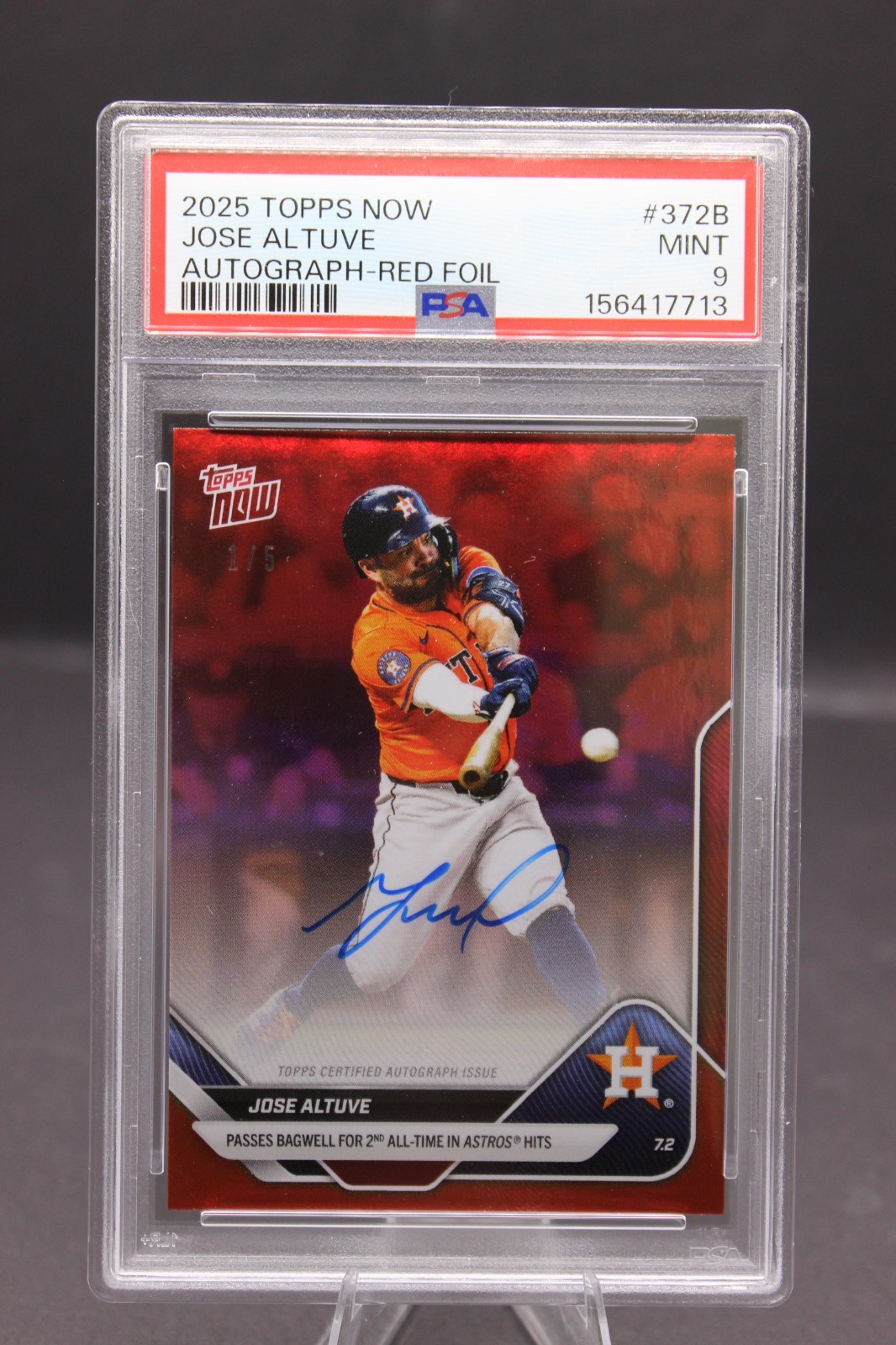 Jose Altuve 2025 Topps Now #372B AUTO RED 1/5 PSA 9 Passes Bagwell Astros