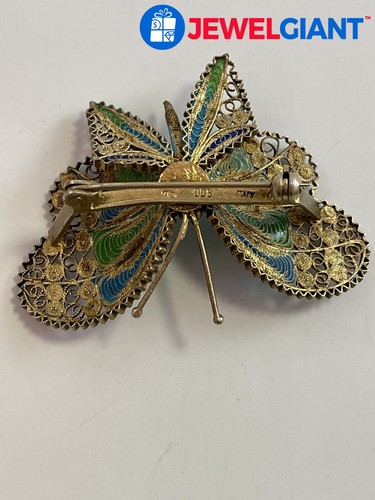 SIGNED GOLD-PLATED STERLING SILVER BUTTERFLY PIN MULTIPLE COLORED ENAMELS #FQ157 - Picture 5 of 6