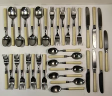 35 Pcs STANLEY ROBERTS Spectrum Beige Ivory Korea Handle Stainless Flatware  VTG