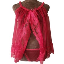 Set Lingerie Vintage Rosso Trasparente Pizzo Romantico Coquette Trasparente Nuovo senza etichette