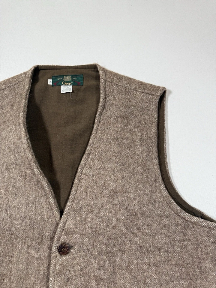 Vintage Orvis Vest Mens XL Brown Wool Cotton Tweed Western Hunting Ecuador 90s - Image 4 of 4