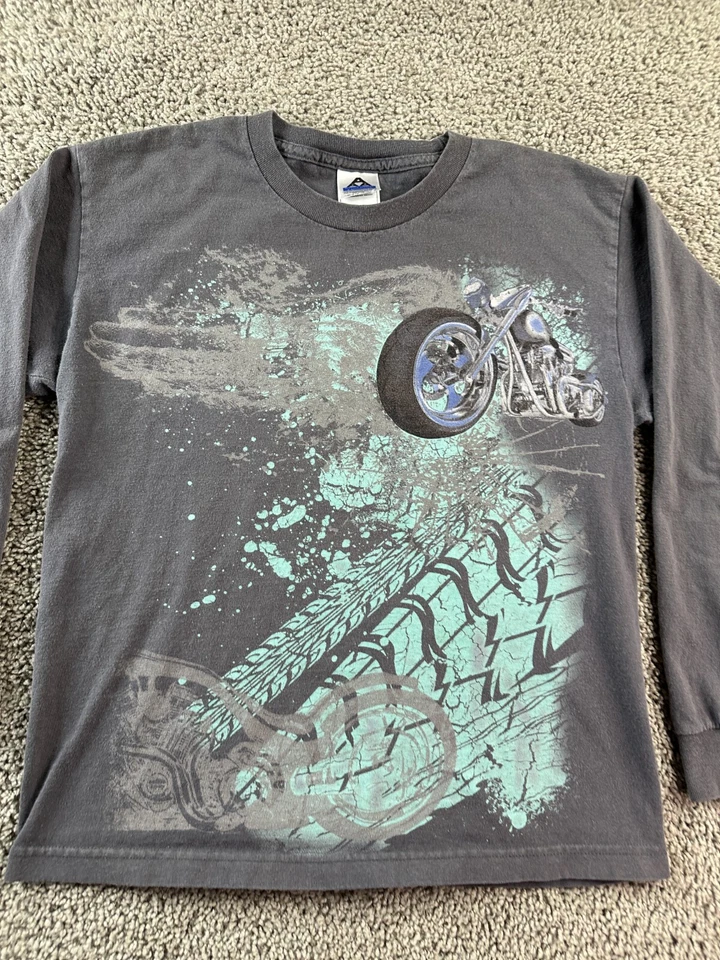 ВИНТАЖНАЯ мотоциклетная рубашка 90-х для мальчиков большая серая синяя шина протектор с длинным рукавом - Изображение 3 из 4