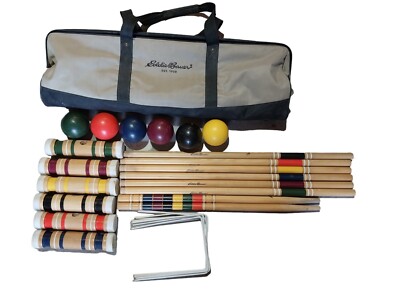 Vintage Eddie Bauer 6 Person Outdoor Croquet Set Original Canvas