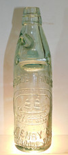ANTIQUE CODD BOTTLE SAILING SHIP PICTORIAL GEORGE THOMAS 12 OZ AQUA BOTTLE c1890