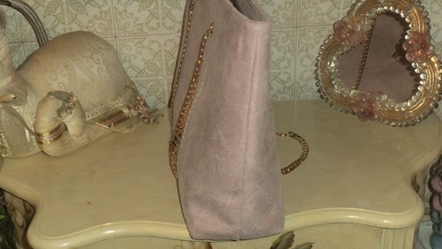 ITALIAN PINK FULL GRAIN LEATHER HANDBAG *2 GOLDEN CHAINS*L*HANDMADE - Picture 3 of 8