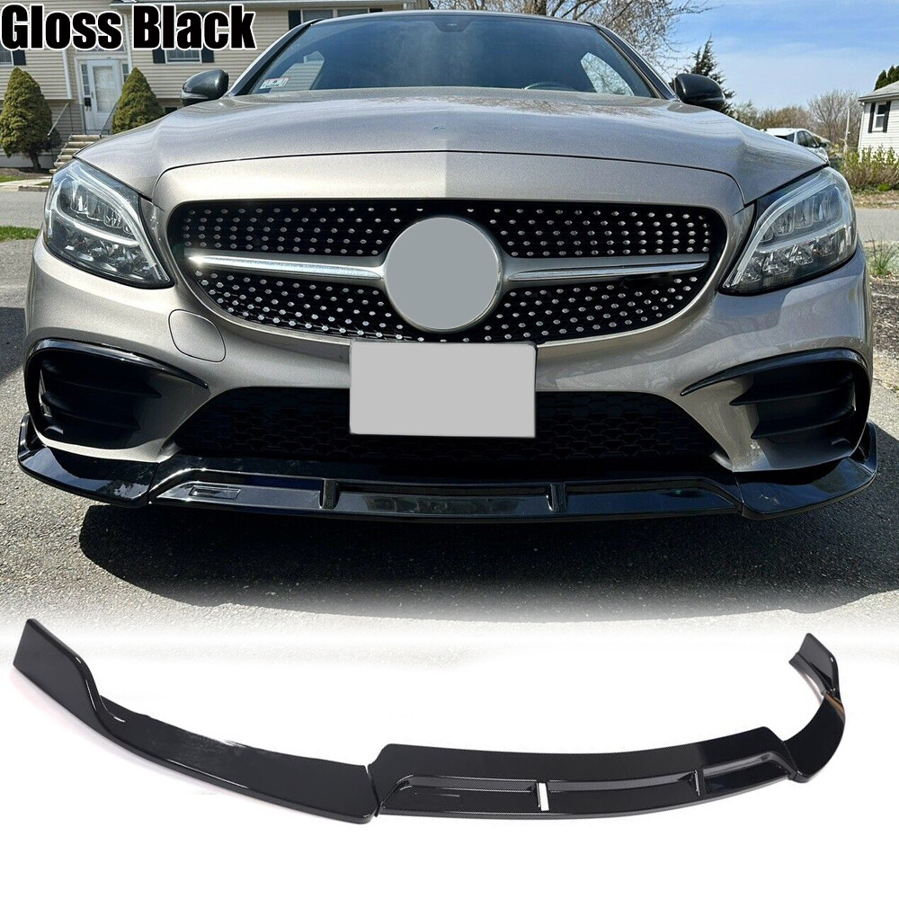 mercedes c lips Mercedes-Benz W205 C-Class (AMG Package) V1 Style Carbon Fiber Front Lip Class W205 Sedan and C205 Coupe models Gloss Black Front Bumper Lip