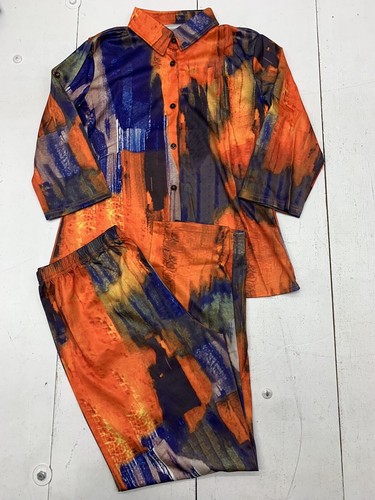 Womens Blue Orange Long Sleeve Button Up Outfit Size 2XL