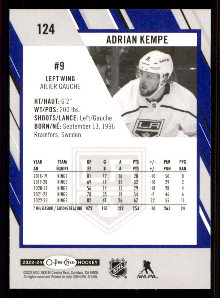 2023-24 O-Pee-Chee Blue #124 Adrian Kempe - Image 2 of 2