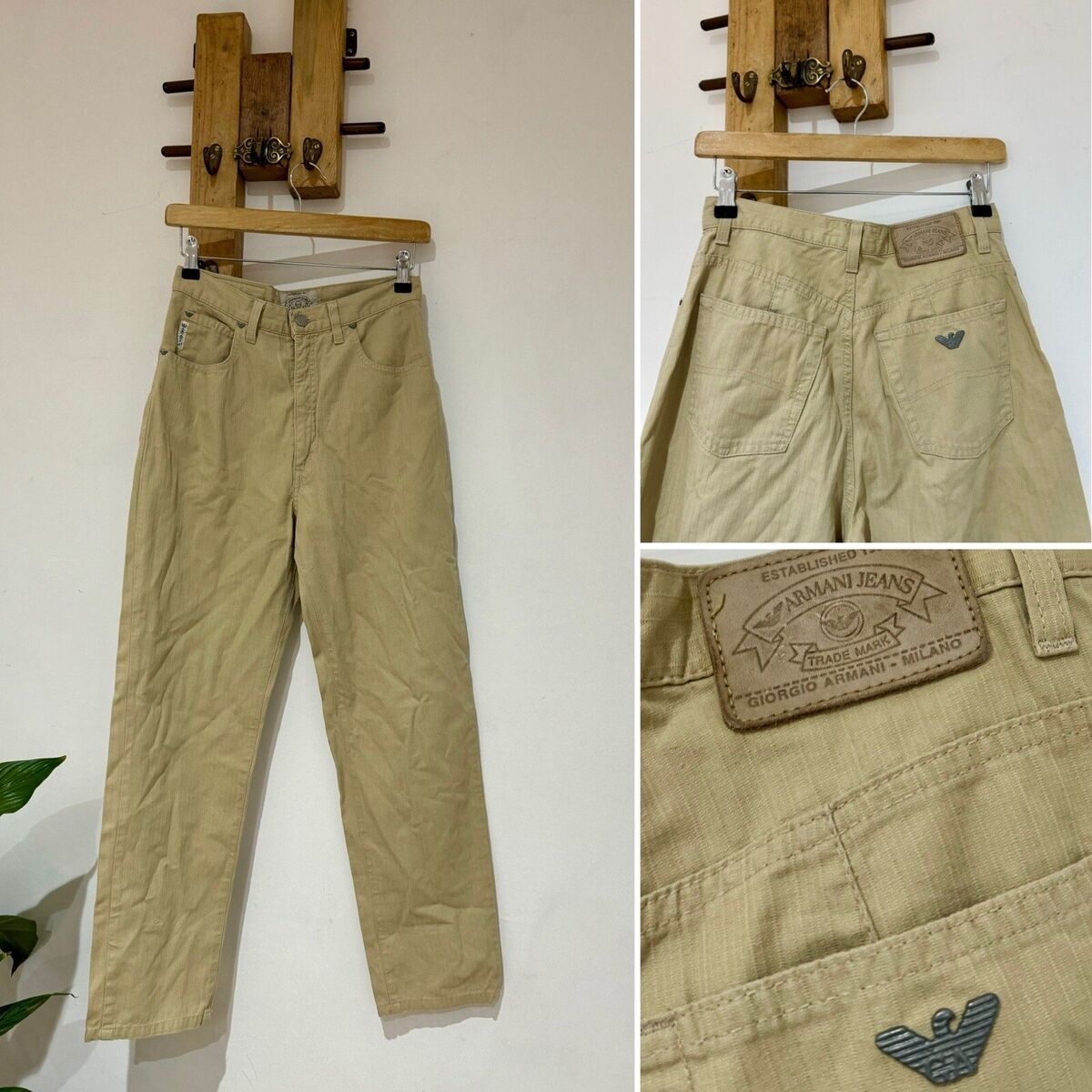 Armani Vintage Y2K Eco Stone Beige High Waisted Tapered Leg Armani Vintage Y2K Eco Stone Beige High Waisted Tapered Leg