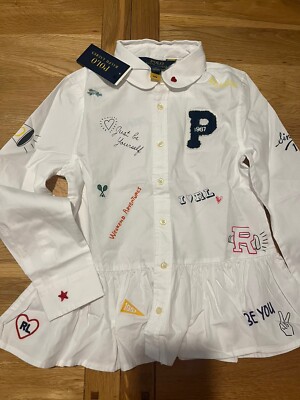 Ralph Lauren Mädchen weiß wunderschön bestickt Langarm Top T-Shirt Bluse Alter 4 Jahre