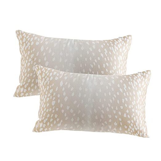 Set of 2 Antelope Bolster Lumbar Pillow Covers Inch Soft Linen Faux 12x20 Beige