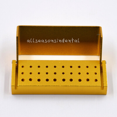 30X Dental Diamond Burs Set With Gold Disinfection Block Case - Dental Drill Bits Holder