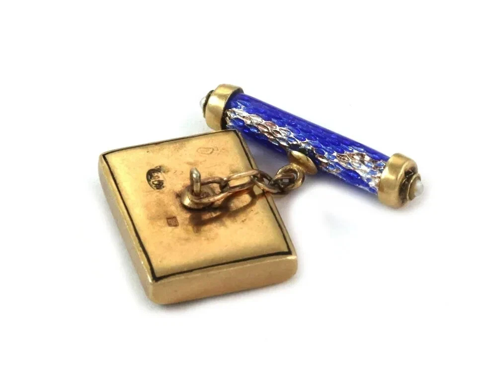 Gemelos vintage esmaltados perlas oro 14k camafeo forma rectangular Foto 3 de 4