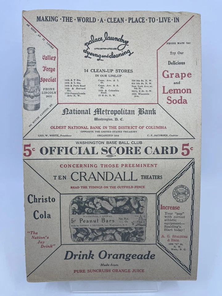 Antigua tarjeta de puntuación de béisbol 1920 Washington Boston Red Sox anuncios de colección RARA Foto 2 de 4