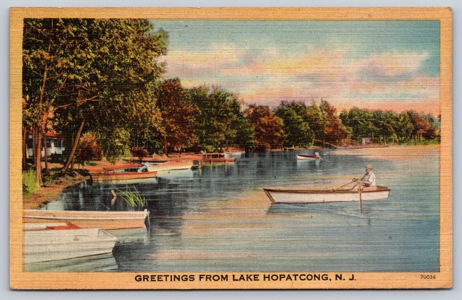 FILA Cartolina Saluti dal Lago Hopatcong New Jersey Barche a remi