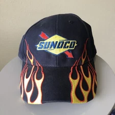 Sunoco Racing Race Gas Company FLAMES Logo Baseball Hat Cap Dark Blue Vintage