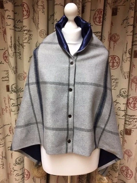 462. Handmade Blue check on Grey tweed Cape Poncho - Image 4 of 4