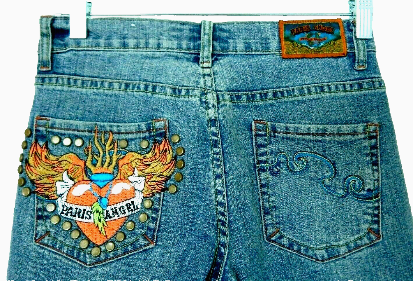 Paris Angel Winged Heart Embroidered Jeans 3/4 Length Stylish & Cute