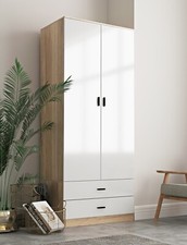 Glossy Tall 2 Door Wardrobe Bedroom Storage with Hanging Rail Modern Furniture