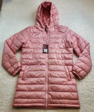Swiss Tech Puffer Coat Jacket XS Pink Long Line Zip NEW Pockets Water Resist