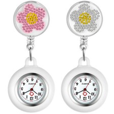 Cute Flower Retractable Silicon Clip-on Lapel Hanging Quartz Nurse Pocket Watch