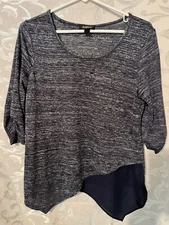 Amy Wear Women Navy Variegated 3/4 Sleeve Knit Blouse XL X-Large B82