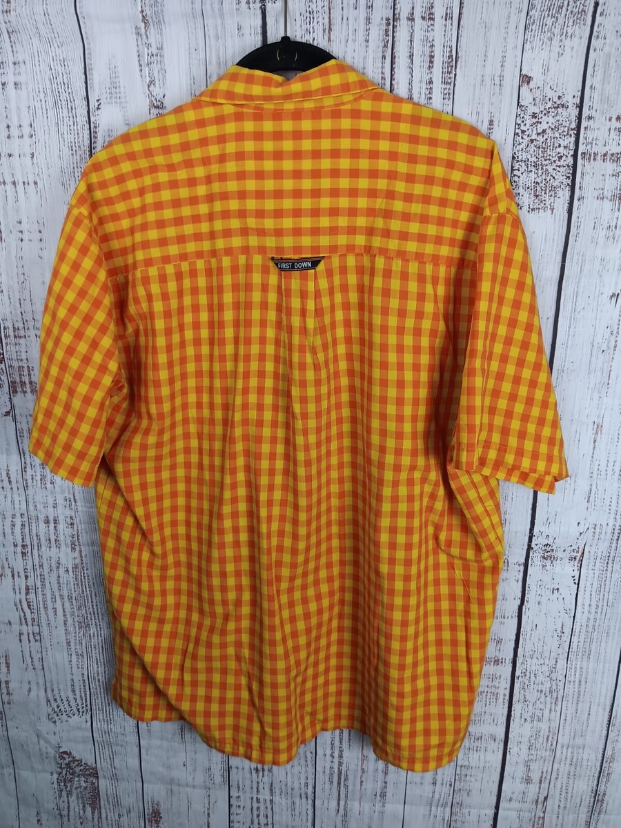 VINTAGE First Down Shirt Men's Medium Check Yellow Button Up Short