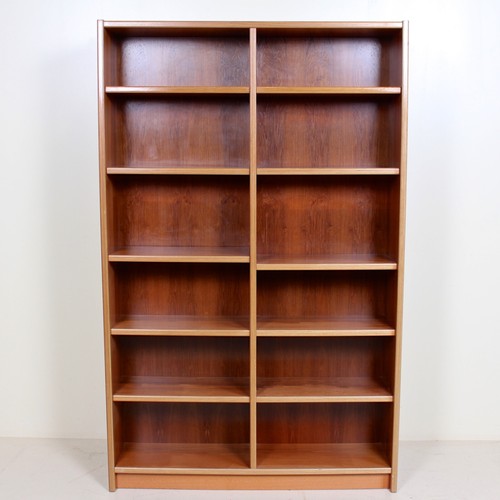 Danish Teak Tall Bookcase Vintage Mid Century Double Column Open Bookshelves - Picture 11 of 11