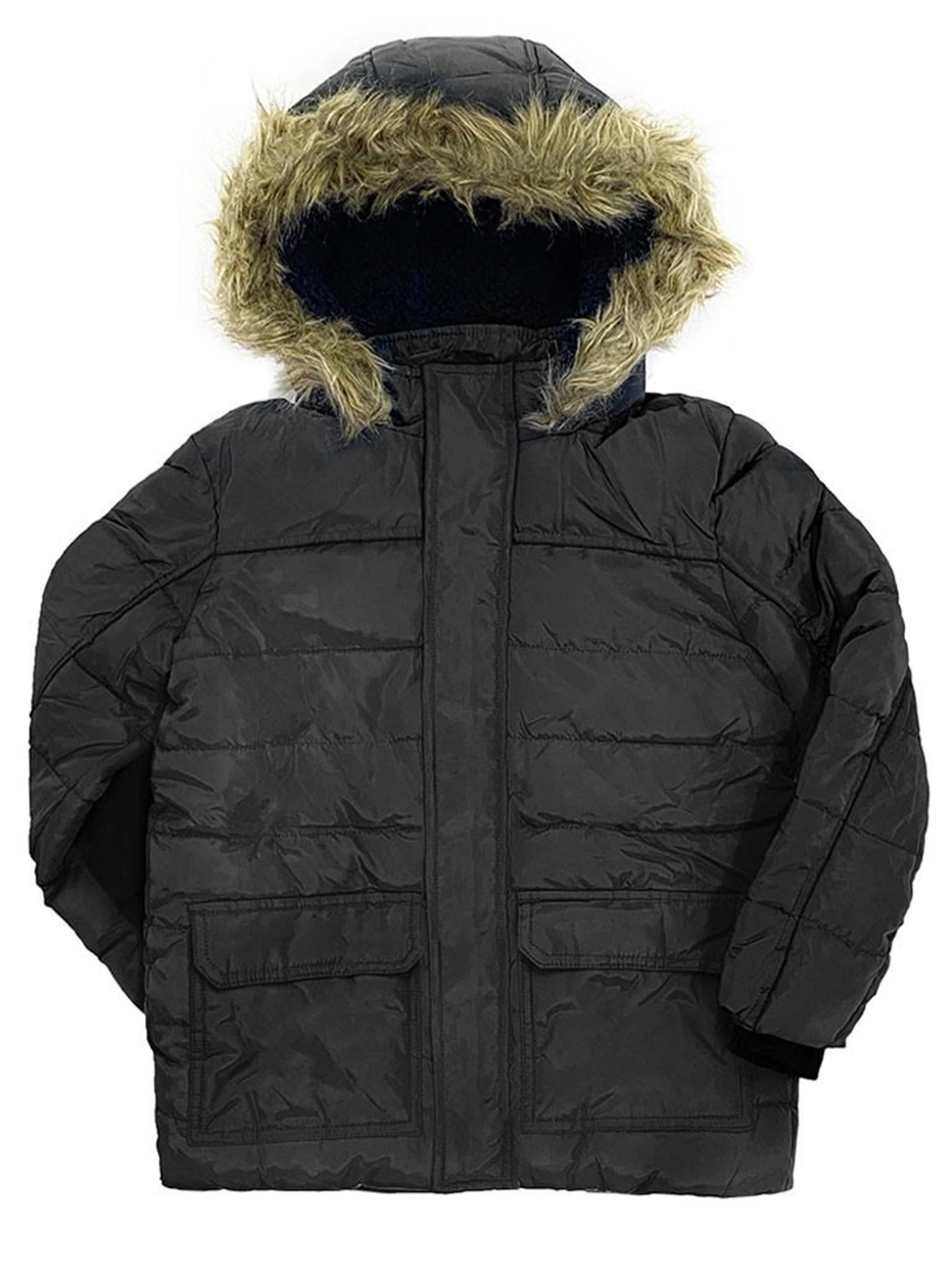 Boy’s Winter Quilted Puffer Coat Kids Warm Snow Jacket with Faux Fur Hood 4-14