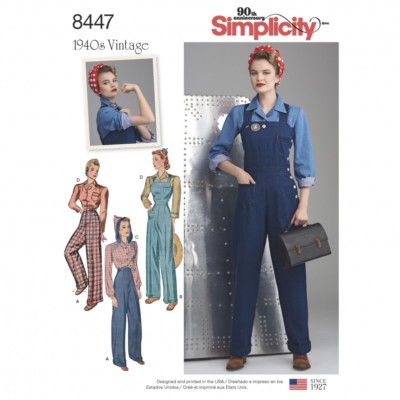 Simplicity Damen Schnittmuster 8447 40er Jahre Vintage Style Hose, Overall...