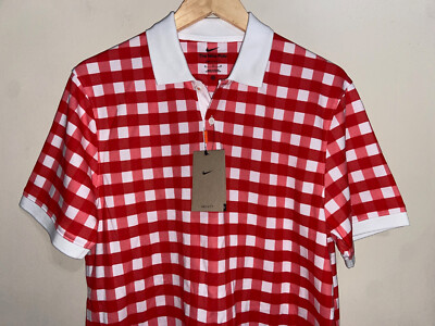 トップス dead stock nike polo shirt y2 white red Mens Nike Golf Dri-FIT Gingham Checkered Polo Shirt Red