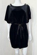 NWT Xscape Black Velvet Swarovski Crystal Slit Slv Blouson Shift Dress Size 6