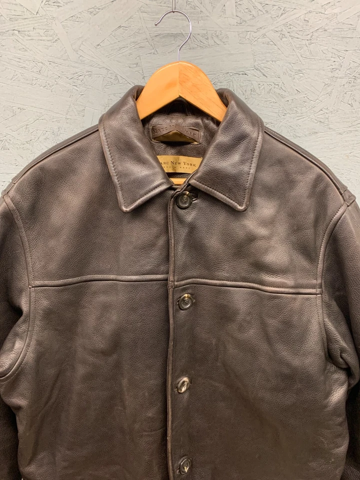 Chaqueta de Cuero Marc New York Andrew Marc Para Hombre Grande Marrón Forrada Botón Delantero Foto 3 de 4