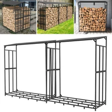 Reinforced Squre Tube Metal Firewood Log Rack w Waterproof Cover Iron Log Holder